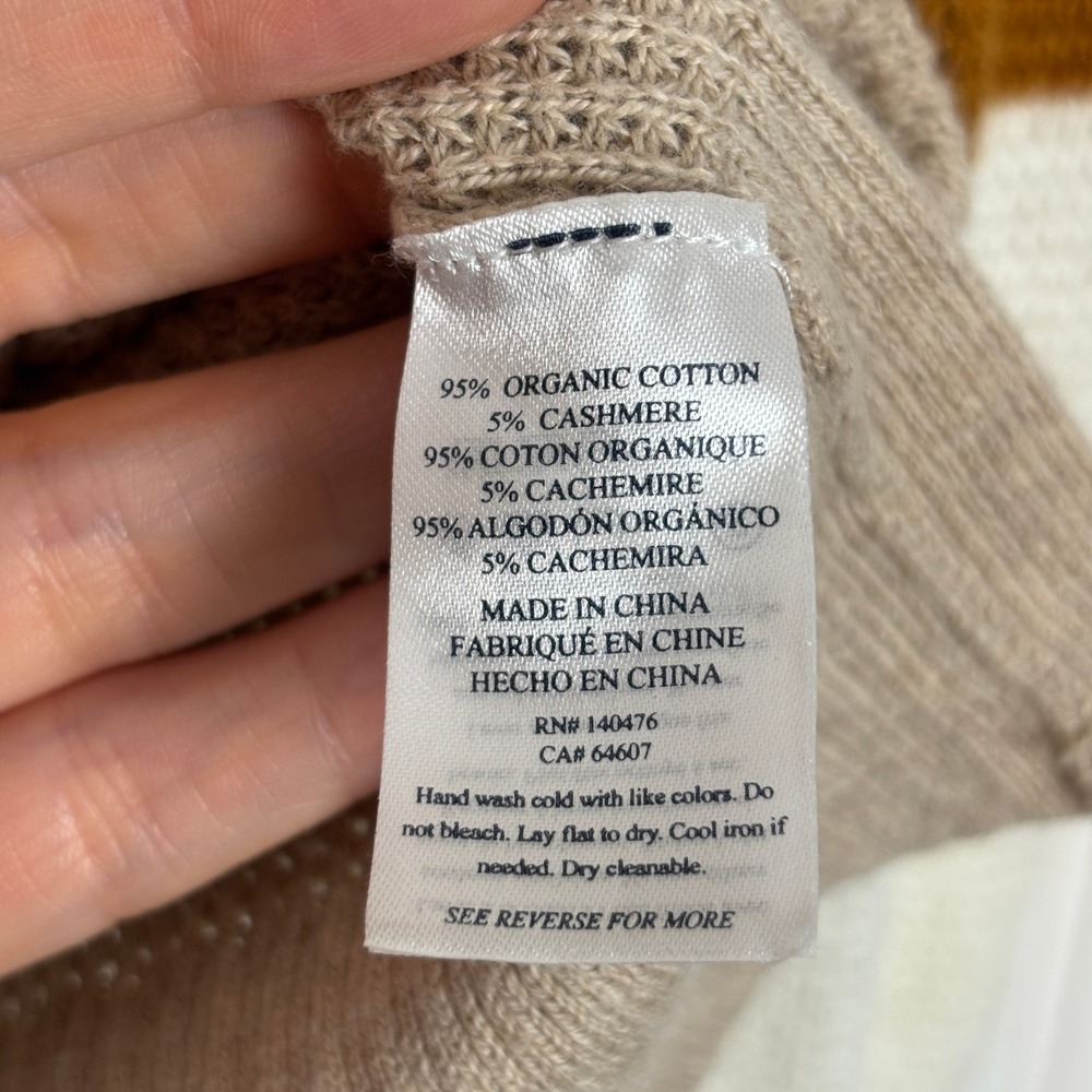 Faherty Throwback Sweater M Tan Brown Varsity Stripe Organic Cotton Cashmere - Picture 13 of 13